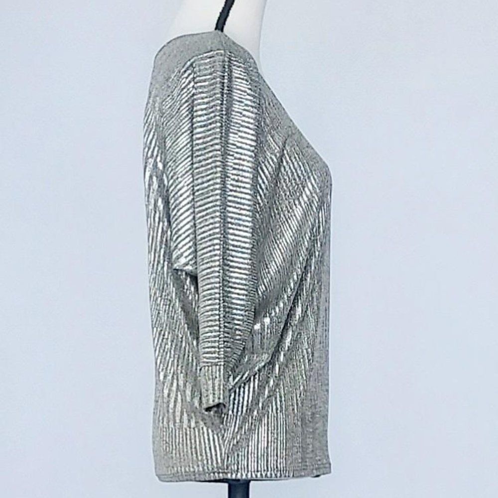 Kim & Cami Women's Ribbed Shimmer Metallic Long Sleeve Blouse Size Small NWOT - Picture 5 of 10
